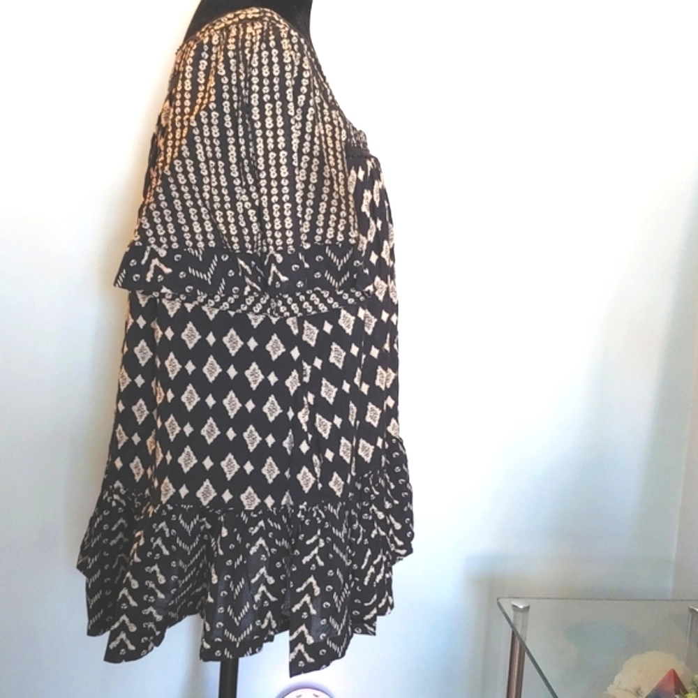 Free People Hearts Desire Printed Tunic Dress Black/Tan Size S - Picture 4 of 10